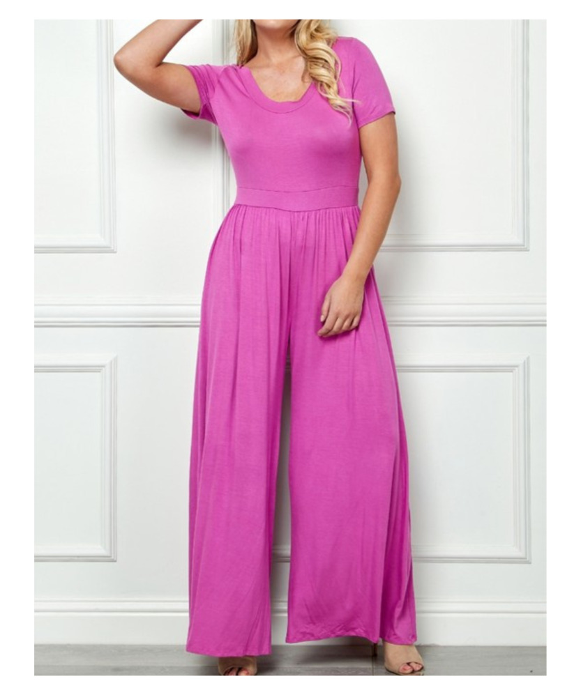 Plus Size Solid High Waist Wide Flair Jumpsuit